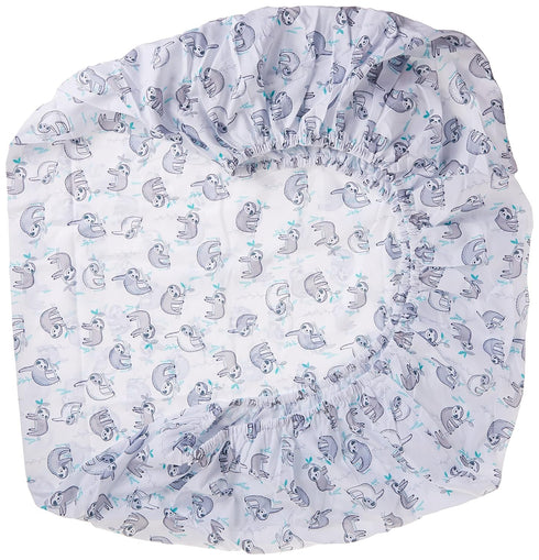 Fitted Crib Sheet in Soft Grey, White & Aqua Sloth Pattern