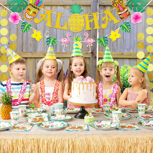 WERNNSAI Hawaiian Aloha Party Banner Decorations - Flamingo Pineapple Tiki Tropical Luau Party Supplies