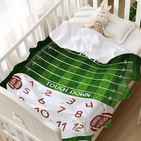 Monthly Milestone Football Baby Blanket, Super Soft Swaddle Toddler Blanket for Newborn Infant Nursery, 30x40 in