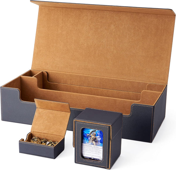 Venssu MTG Deck Box, Holds 5 Display Card Deck Boxes with Playmat, Trading Card Storage Box