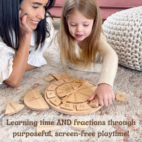 Tomaze Montessori Wooden Toy Clock - Educational Kit for Kids to Teach Time, Fractions, and Numbers
