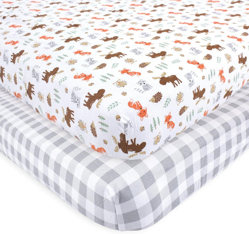 Hudson Baby Unisex Baby Cotton Fitted Crib Sheet, Woodland, One Size