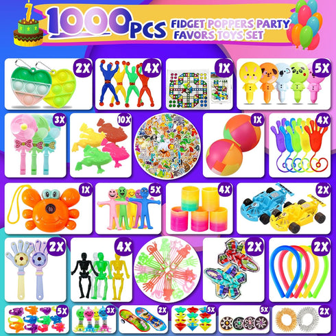 1000+ PCS Fidget Toys Pack for Kids, Party Favors, Christmas Stocking Stuffers, Birthday Gift, Treasure Box, Goodie Bag