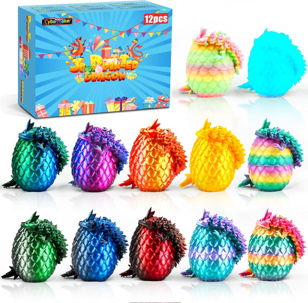 12pcs Printed Dragon Eggs, Articulated Dragon Fidget Toys for Desk Decor, Unique