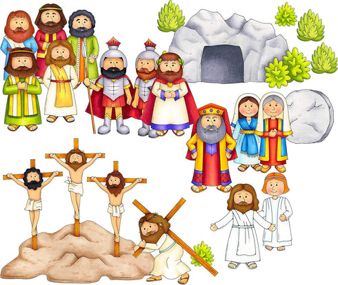 Easter Crucifixion Resurrection 19 pc Felt Figures, Bible Felt/Flannel Board Story Set with Lesson Guide