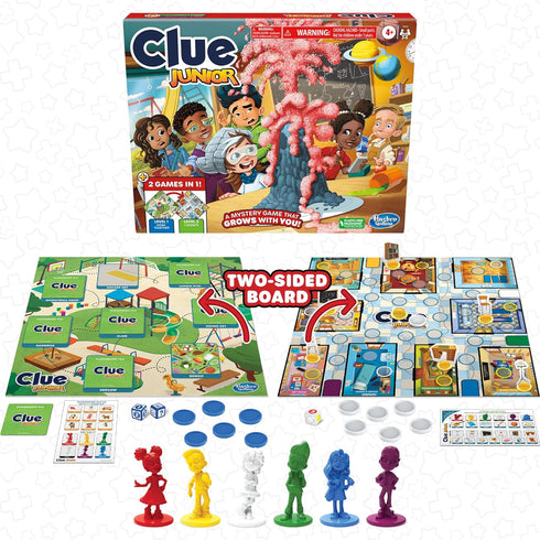 Clue Junior Game, 2-Sided Gameboard, 2 Games in 1, Clue Mystery Game for Younger Kids Ages 4 and Up, 2 to 6 Players