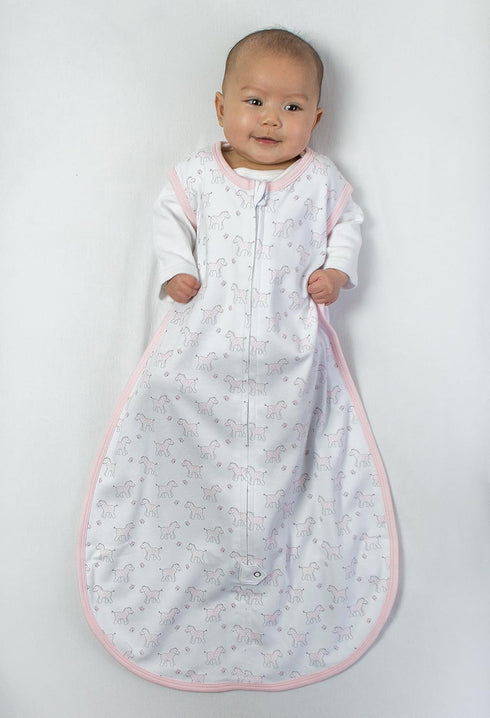 Amazing Baby Cotton Sleeping Sack, Wearable Blanket with 2-way Zipper, Pink Tiny Zebras, Large (12-18mo)