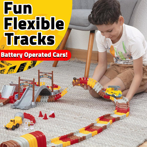 Set 2 251 3 2 USA Toyz Snap Trax Construction Race Tracks for Kids and LED Toy Cars- Pk STEM Building Toys Bendable