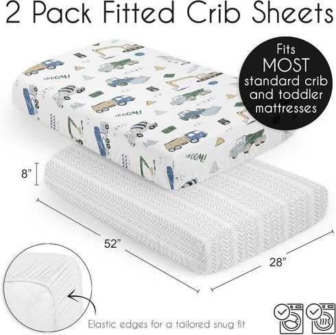 Set 2p Bulldozer Sweet Jojo Designs Green Blue Construction Truck Boy Baby Fitted Crib Sheet Infant Newborn Nursery