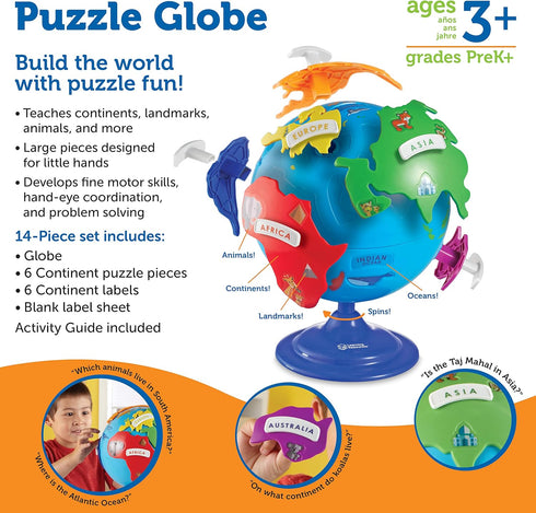 Learning Resources Puzzle Globe - 14 Pieces, Educational Earth Globe for Kids, Preschool Learning Toys for Ages 3+