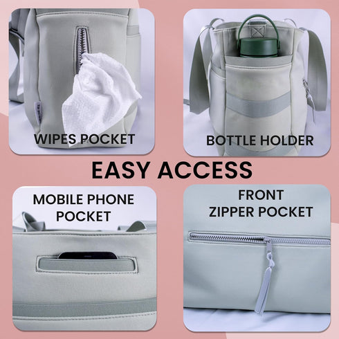 Roo and Bear 100% Mommy Diaper Bag Tote, Neoprene Waterproof, Shoulder Strap and Clips, Large Bag, Maternity Travel