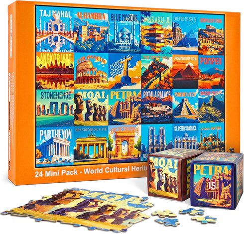 rokt&razo, World Heritage, 24 Mini Pack Jigsaw Puzzles, 1000 Pieces Daily Challenge