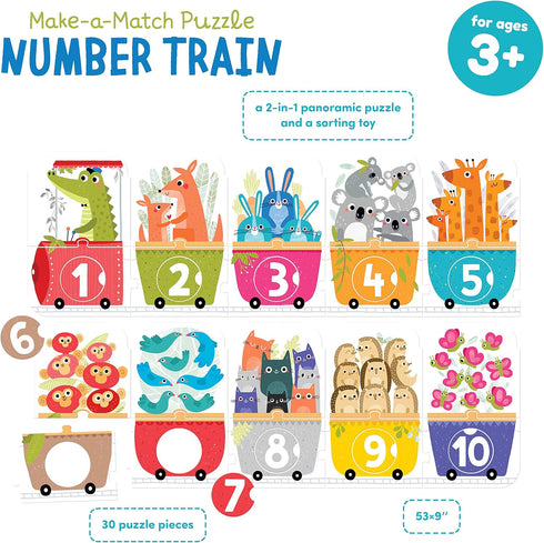 Banana Panda Make-a-Match Number Train Floor Puzzle - Learn Numbers 1-10 with 30 Large Pieces for Ages 3-5