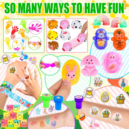 OCTERIC 330Pcs Set, 110 220 Colorful Prefilled Plastic Easter Plactic Eggs Filled with Assorted Toys Stickers Party