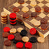 48 Pieces Wooden Checkers, 1.06 Inch Stackable Ridge Pieces with Drawstring Storage Pouch, Red Black Dark Brown
