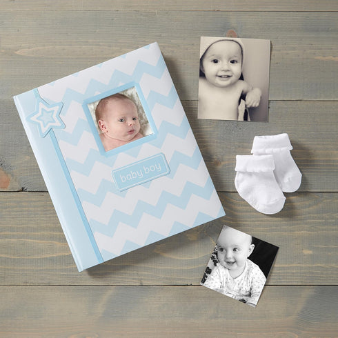 Lil' Peach First 5 Years Baby Memory Book, Chevron Keepsake Journal Scrapbook, 46 Fill In Pages, Gift for New Parents,