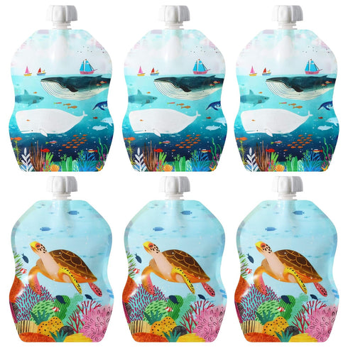 ChooMee Reusable Baby Food Storage Pouches, 8 oz - Ideal for Baby Food, Smoothies and Purees, 6 CT