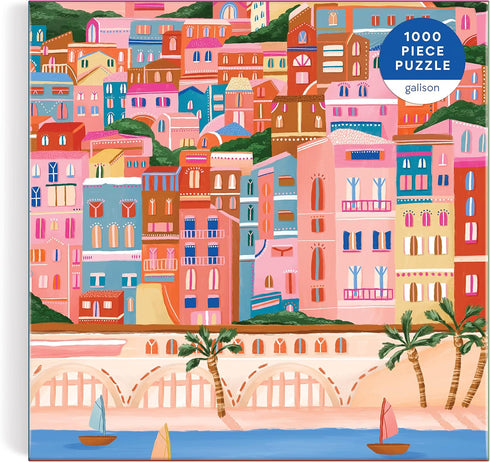 Galison French Riviera - 1000 Piece Puzzle - Bright Artwork of French Architecture by The Sea