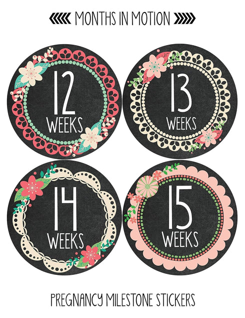 Pregnancy Weekly Belly Growth Stickers - Large Set of 36, Maternity Keepsake Photo Prop