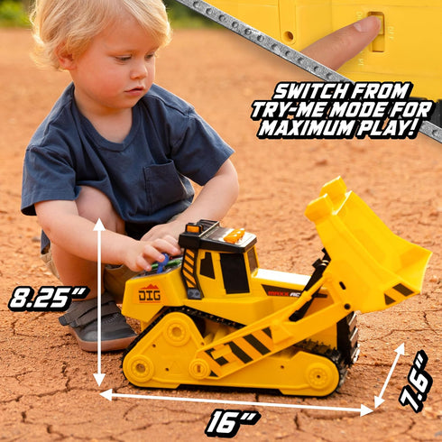 16" Dozer Maxx Action with Joystick Controls, Lights, Construction Sounds, Motorized Movement, and Real Working Bucket