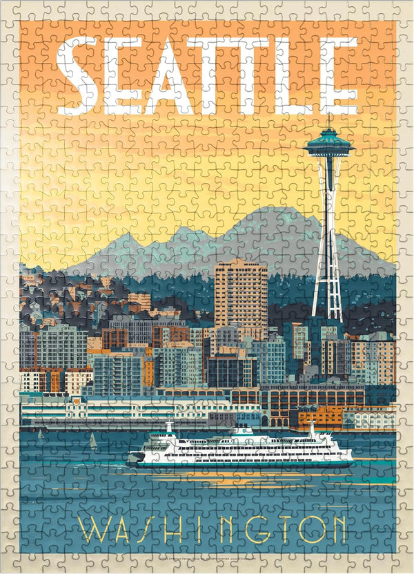 MyPuzzle Seattle, WA Vintage Poster, Ferry - Premium 500 Piece Jigsaw Puzzle for Adults