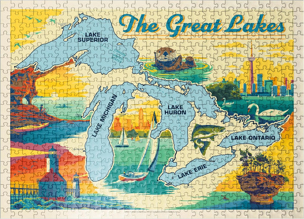 MyPuzzle The Great Lakes Illustrated Map and Landmarks - Premium 500 Piece