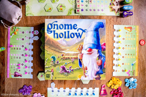 Ammon 12+, 2-4 45+ Gnome Hollow Board Game, Thematic Gnome and Garden Tile Laying & Worker Placement Strategy Game
