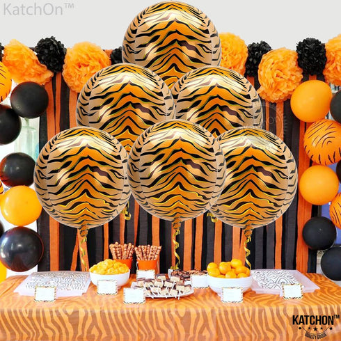KatchOn Big Tiger Balloons for Birthday Party - 22 Inch, Pack of 6, Tiger Stripe Balloons for Graduation Decorations
