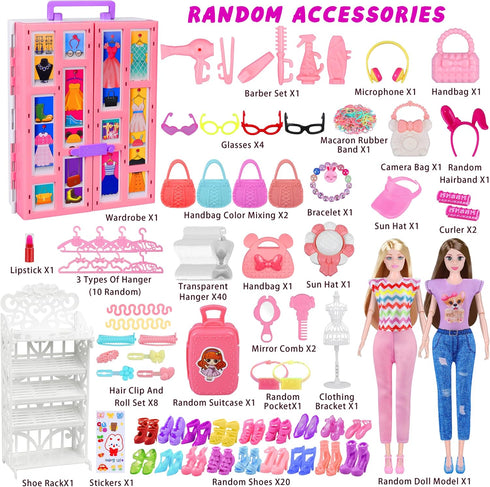 Doll Closet Playset with Doll, 342 Pcs Clothes and Accessories, Princess Dresses, Pants, Swimsuits, and Shoes