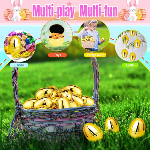 OCTERIC 36Pcs 2.3" Easter Eggs Bulk, Fillable Shiny Golden Metallic Plastic Easter Eggs Empty for Easter Hunt, Easter