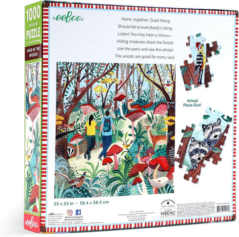 eeBoo: Piece and Love Hike in The Woods 1000 Piece Square Adult Jigsaw Puzzle, Puzzle for Adults and Families, Glossy, Sturdy Pieces and Minimal Puzzle Dust