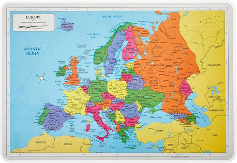Painless Learning Educational Placemats - Europe, Asia and Africa Maps Set, Non Slip Washable