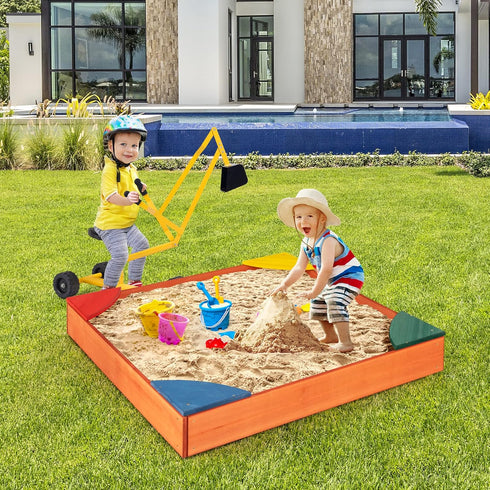 Bottomless 4 3+ HONEY JOY Kids Wooden Sandbox, Outdoor Sand Pit with Built-in Corner Seating, Cedar Backyard Sand Boxes