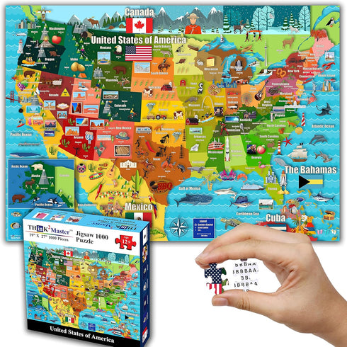 Think2Master Colorful United States Map 1000 Piece Jigsaw Puzzle for Kids 12+, Teens, Adults