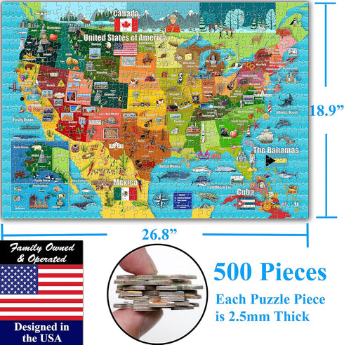 Think2Master Colorful United States Map - 500 Pieces Large Format Jigsaw Puzzle for Kids, Teens, Adults, Families