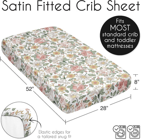 Sweet Jojo Designs Vintage Floral Boho Girl Baby Satin Fitted Crib Sheet Infant Newborn Nursery Toddler Bed Room