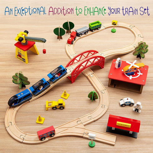 Battery Operated Action Locomotive Toy Train Set for Wooden Tracks, Compatible with Thomas & Brio for Toddlers 3-5+