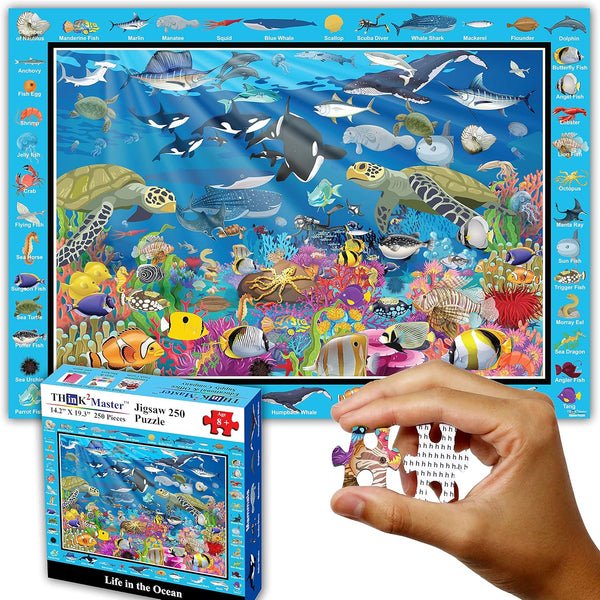 Think2Master Ocean Life 250 Pieces Jigsaw Puzzle - Fun Educational Toy for Kids, School & Families, Size: 14.2” X 19.3”