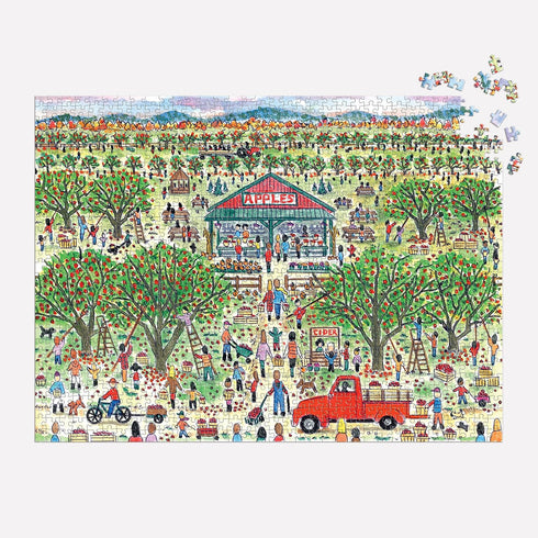 Galison 1000 Piece Puzzle - Michael Storrings Apple Pickin', 27" x 20" Beautifully Illustrated