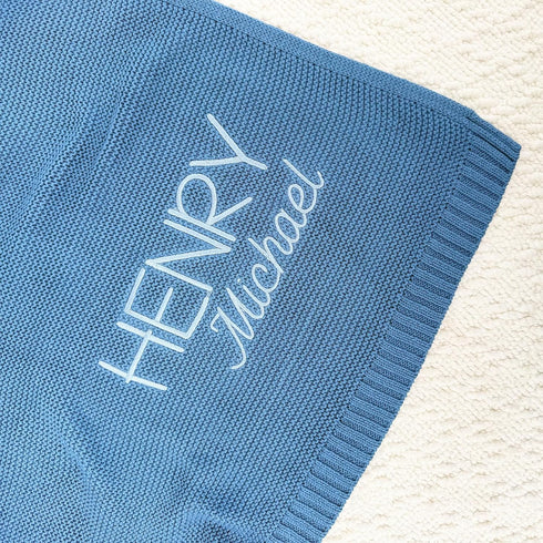100% Hickory Hollow Designs Custom Baby Blanket, Embroidered, Custom, Cotton, Blue Baby Blanket, Receiving Blanket