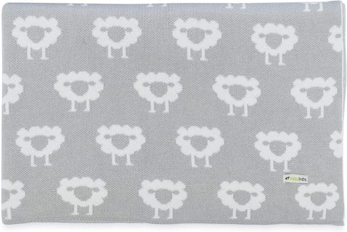 Premium Organic Cotton Baby Blanket, Knitted Sheep Design, Super Soft Multi Use
