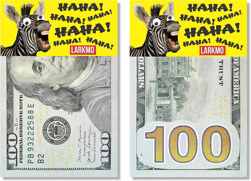 Larkmo The Pranking Zebra Funny $100 Gag, Realistic One Hundred Dollar Bill Joke Office Prank Kit of 50 Pieces