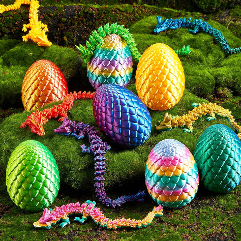 8Pcs 3D JOYIN Printed Dragon Eggs with Laster Color Dragon, Articulated Magic Toys, Easter Basket Stuffers for Kids