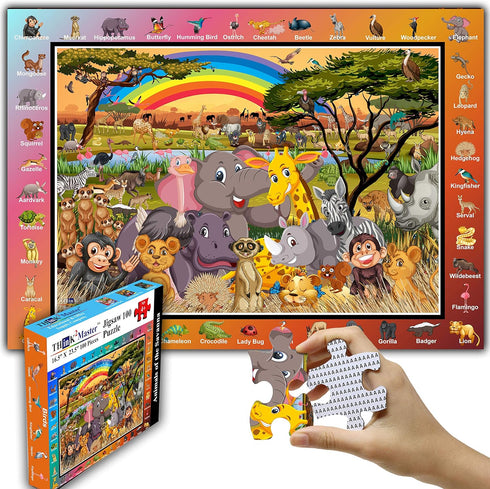 Think2Master Animals of The Savanna Jungle Safari 100 Pieces Jigsaw Puzzle, Fun Educational Toy
