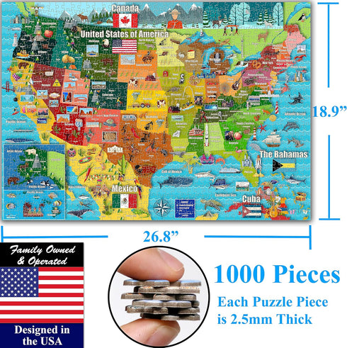 Think2Master Colorful United States Map 1000 Piece Jigsaw Puzzle for Kids 12+, Teens, Adults