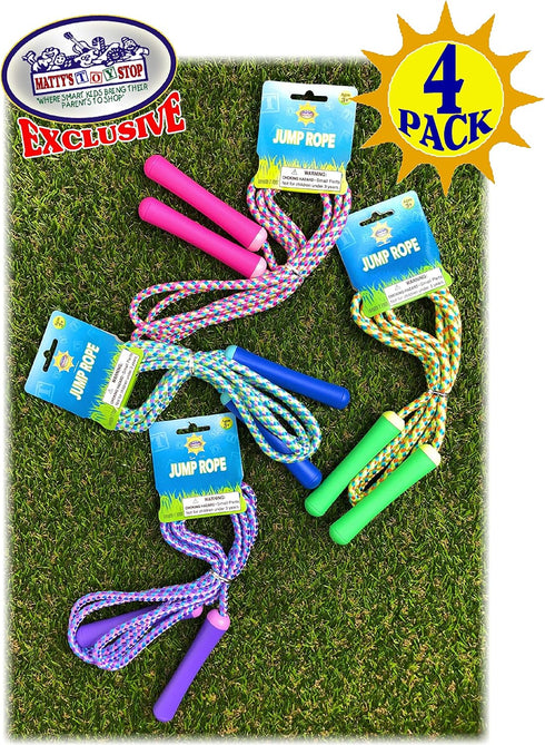 Deluxe Jump Ropes 7-Foot (7') - Pink, Green, Purple & Blue Gift Set with Bonus Storage Bag - 4 Pack