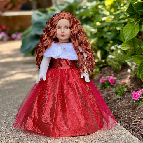 Lady in Red Doll Outfit - 3 Piece 18 inch Set, Red Gown, Gloves, and Cape (Doll Not Included)
