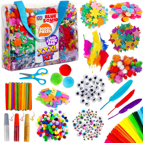 Blue Squid 2000+pcs Craft Kits for Kids, Ages 4-9 Girl Boys Gifts