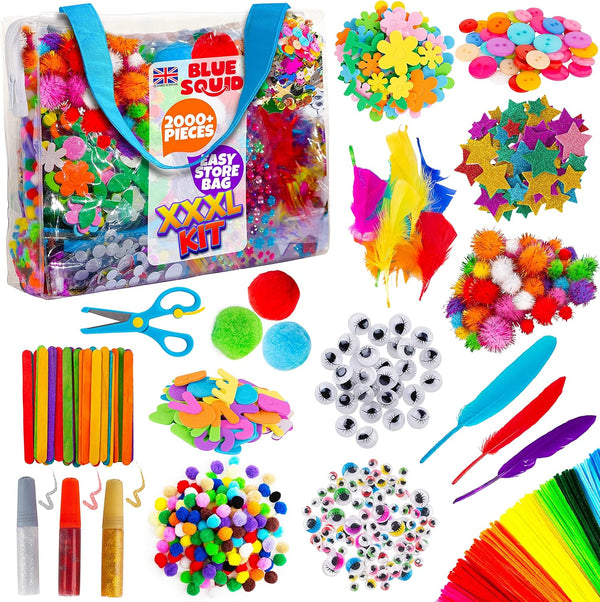 Blue Squid 2000+pcs Craft Kits for Kids, Ages 4-9 Girl Boys Gifts