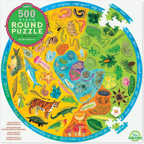 eeBoo Biodiversity 500Pcs Round Jigsaw Puzzle - Sustainable Cardboard, 23'' Diameter, by Kelsey Oseid